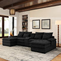 130' U-shaped Sofa with Console,Cupholders,Usb,6-seat Upholstered primary living space Furniture,Sleeper Couch Set with Chaise for Living Room,Apartment, (BLACK)