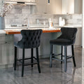 A&A Furniture,Contemporary Velvet Upholstered Wing-Back Barstools with Button Tufted Decoration and Wooden Legs, and Chrome Nailhead Trim, Leisure Style Bar Chairs,Bar stools,Set of 2 (Black),SW1824BK