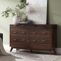 Dark Walnut Contemporary Fluted Six Drawer Dresser