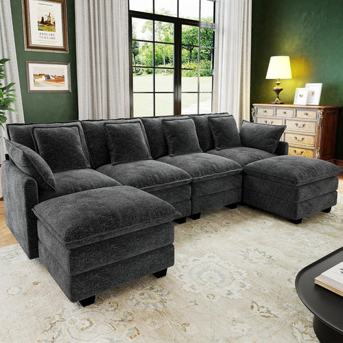 107 Inch Cloud U Shaped Sofa Grey Removable Pillow Covers-0