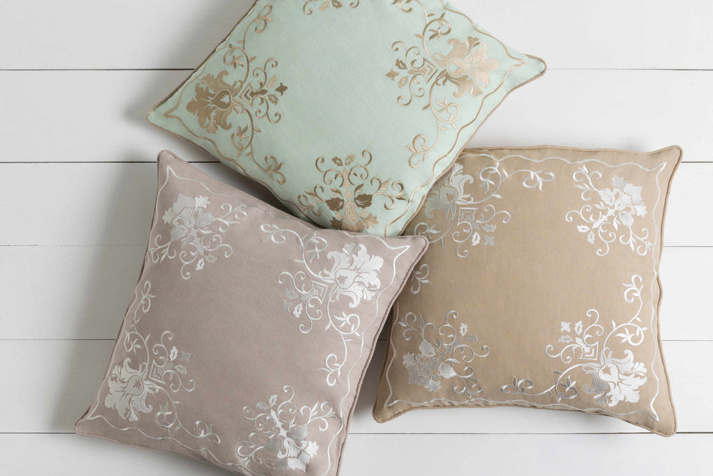 Gosforth Beige Floral Embroidered Accent Pillow - Clearance