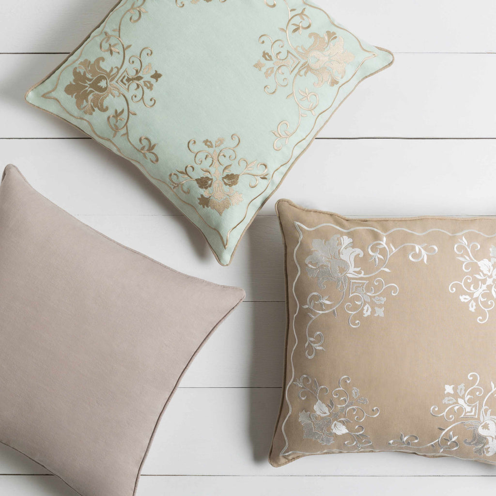 Gosforth Beige Floral Embroidered Accent Pillow - Clearance