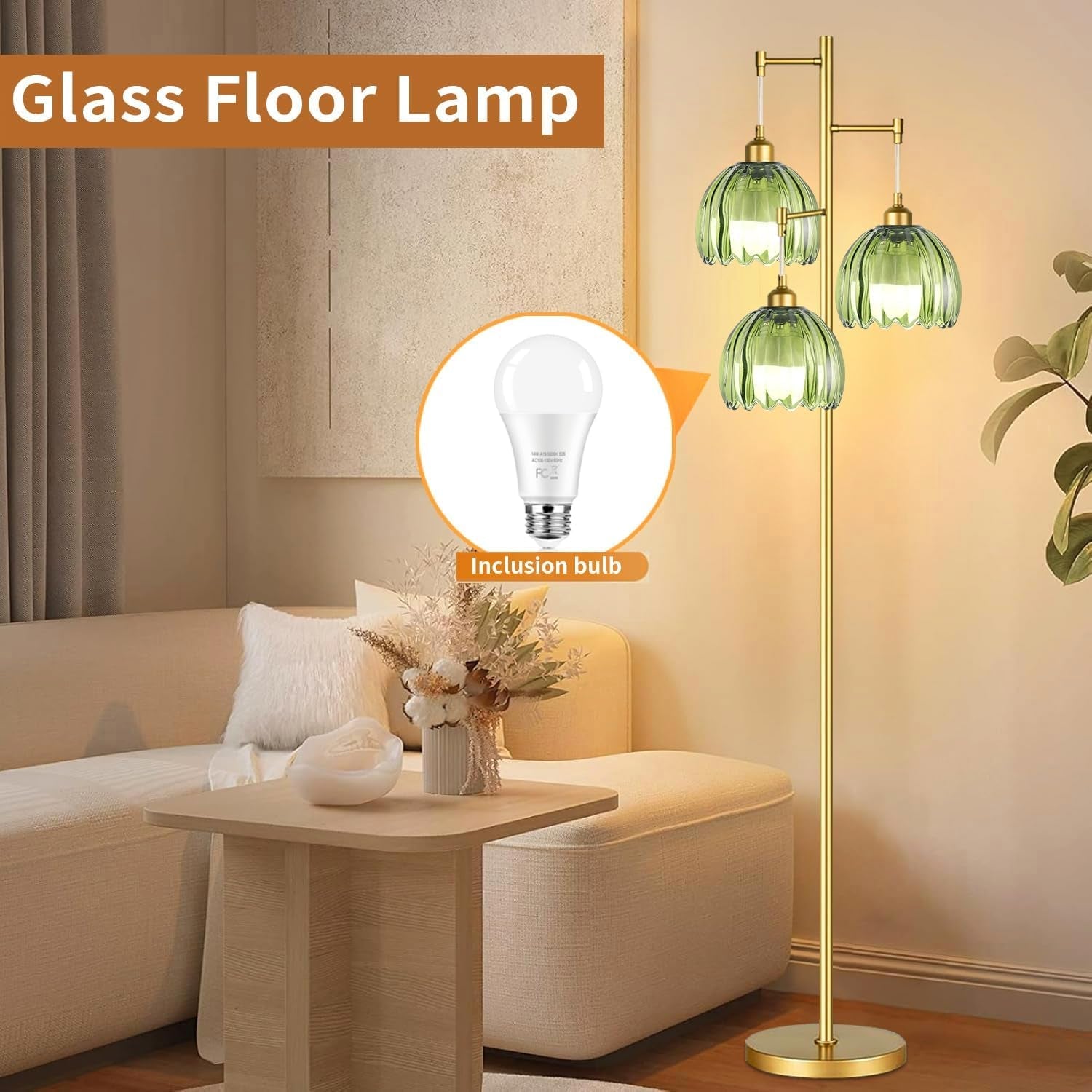 Elegant Gold Floor Lamp With Stained Glass Lamp shades-2