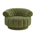 Green Chenille Swivel Accent Chair with 360° Rotation, Round Barrel Design for Living Room and Bedroom, Foam-Plywood-Iron Frame