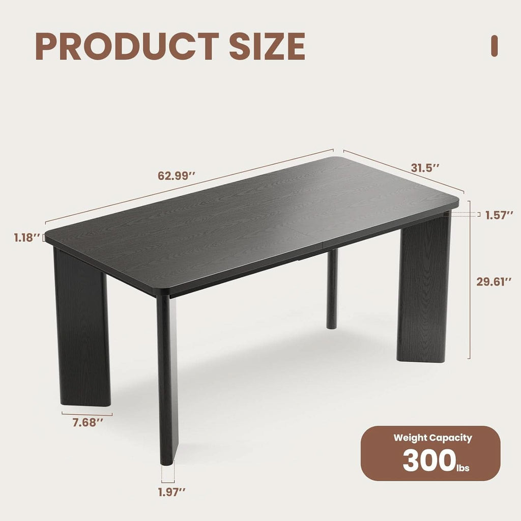 63 Inch Black Rectangular Dining Table Industrial Sturdy-1