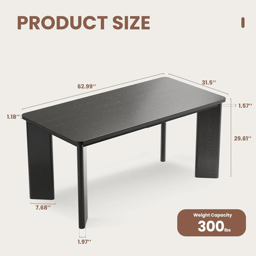 63 Inch Black Rectangular Dining Table Industrial Sturdy-1