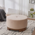 Arden Collection Round Velvet Upholstered Ottoman with Solid Wood Base