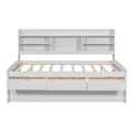 White Wash Full Size Wooden Captain Bed with Built-in Bookshelves, 3 Storage Drawers, and Trundle - Solid Pine Wood + MDF