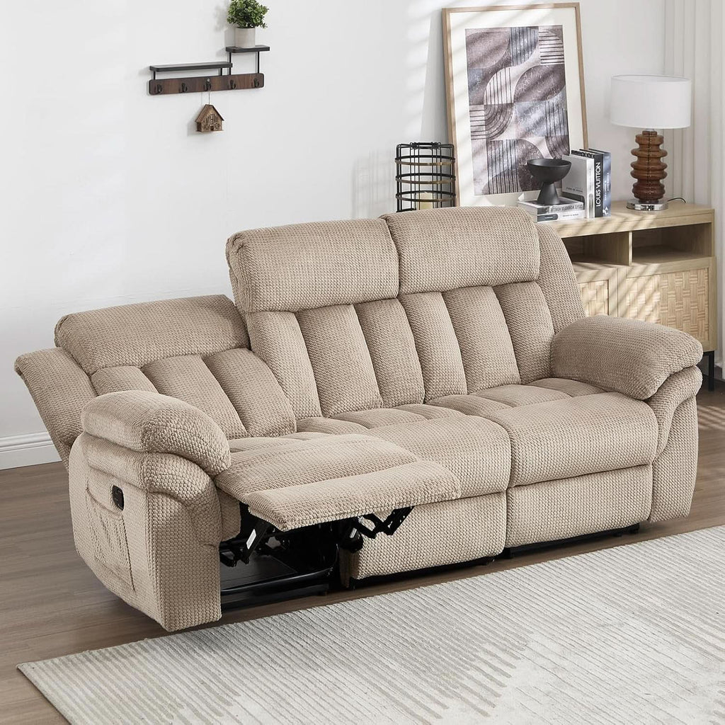 Deluxe Light Brown Three Seater Manual Recliner Sofa-3