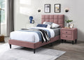 Modern Style Full Size Bed Nightstands Pink Upholstered Brushed Linen Fabric 3pc Bedroom Set