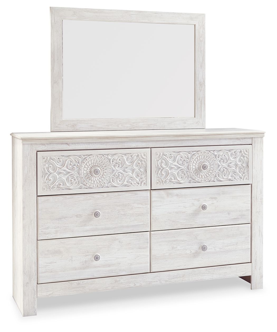 Paxberry - Dresser, Mirror - Medallion Drawer Pulls - Whitewash-0