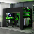 Full Size Wood Bunk Bed with height-adjustable Desk,Wardrobe,Ample Storage Space,and RGB Light, Green(OLD SKU:LT000266AAG)