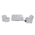Blanche White 3PC Reclining Sofa and Loveseat with LED Lights, Speaker, Wood Frame, Medium Firm Seating, White
