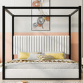 King Size Upholstery Canopy Platform Bed with Headboard and Metal Frame, White