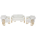 TS Modern Decorative Chair with Gold Metal Legs, White Teddy Fleece Upholstered Side Chair for Living Room, Dressing Area, or Office, No Wheels, Combo Set