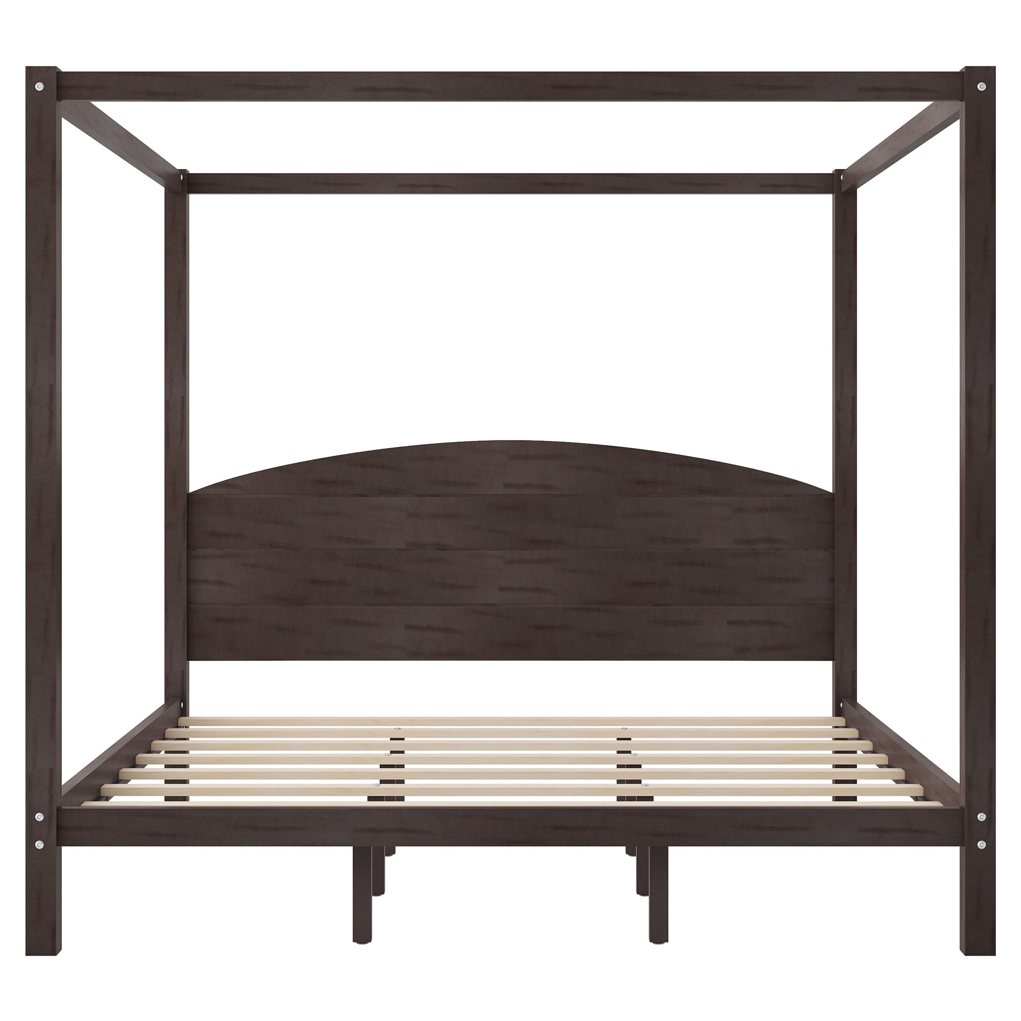 Modern King Size Canopy Platform Bed with Headboard and Support Legs in Brown Wash Finish, Pine Wood Frame