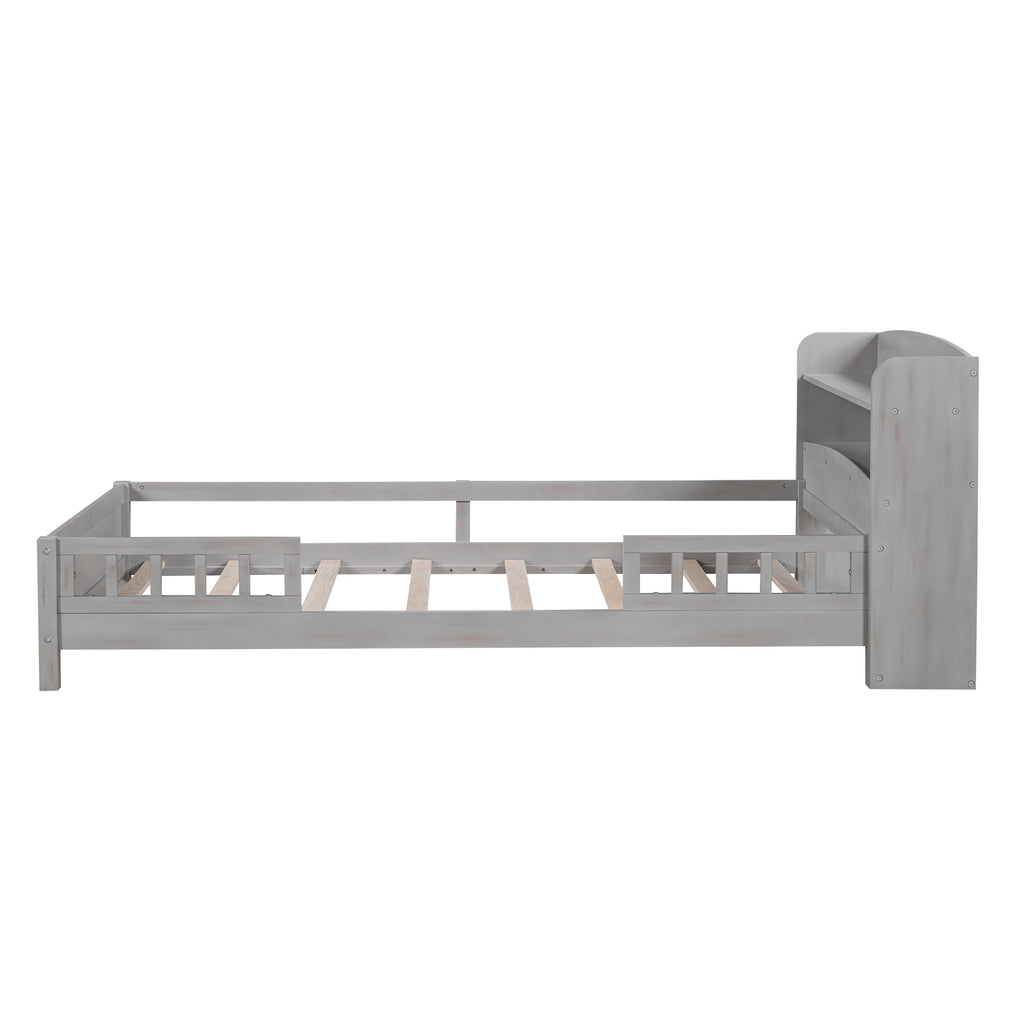 Antique Grey Wood Twin Size Platform Bed with LED Light