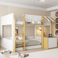 Twin Over Twin Bunk Bed with Integrated Desk, Storage & Ladder and USB ports, White