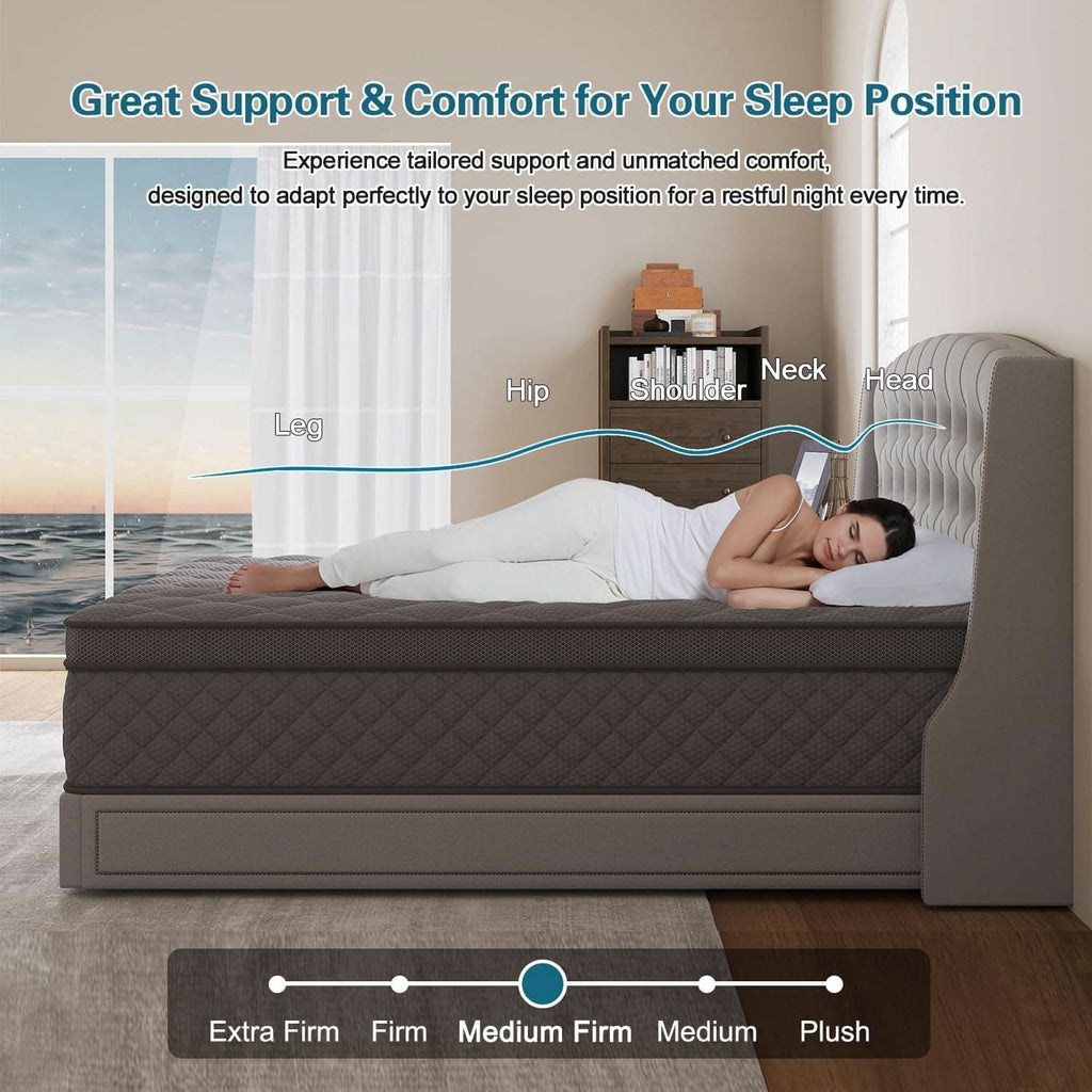 Full Gray 14Inch Premium Medium Firm Hybrid Mattress-2