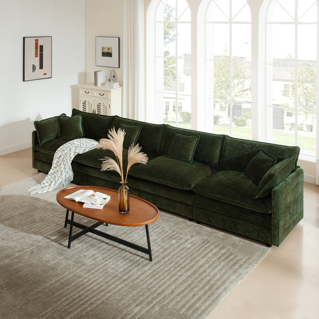 Free Combination Modular Sofa Free,4 Seater Sofa Comfy Chenille Fabric,Sectional Sofa Couch,Green Chenille