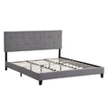 Contemporary King Size Upholstered Platform Bed Frame with Button Tufted Linen Fabric Headboard, Gray, Wood Slat Support