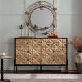 48.21' Mid-Century Modern 6-Drawer Sideboard - Solid Wood & MDF 3D Geometric Diamond Dresser, Buffet Console Table with Black Metal Legs for Living Room/Dining Room