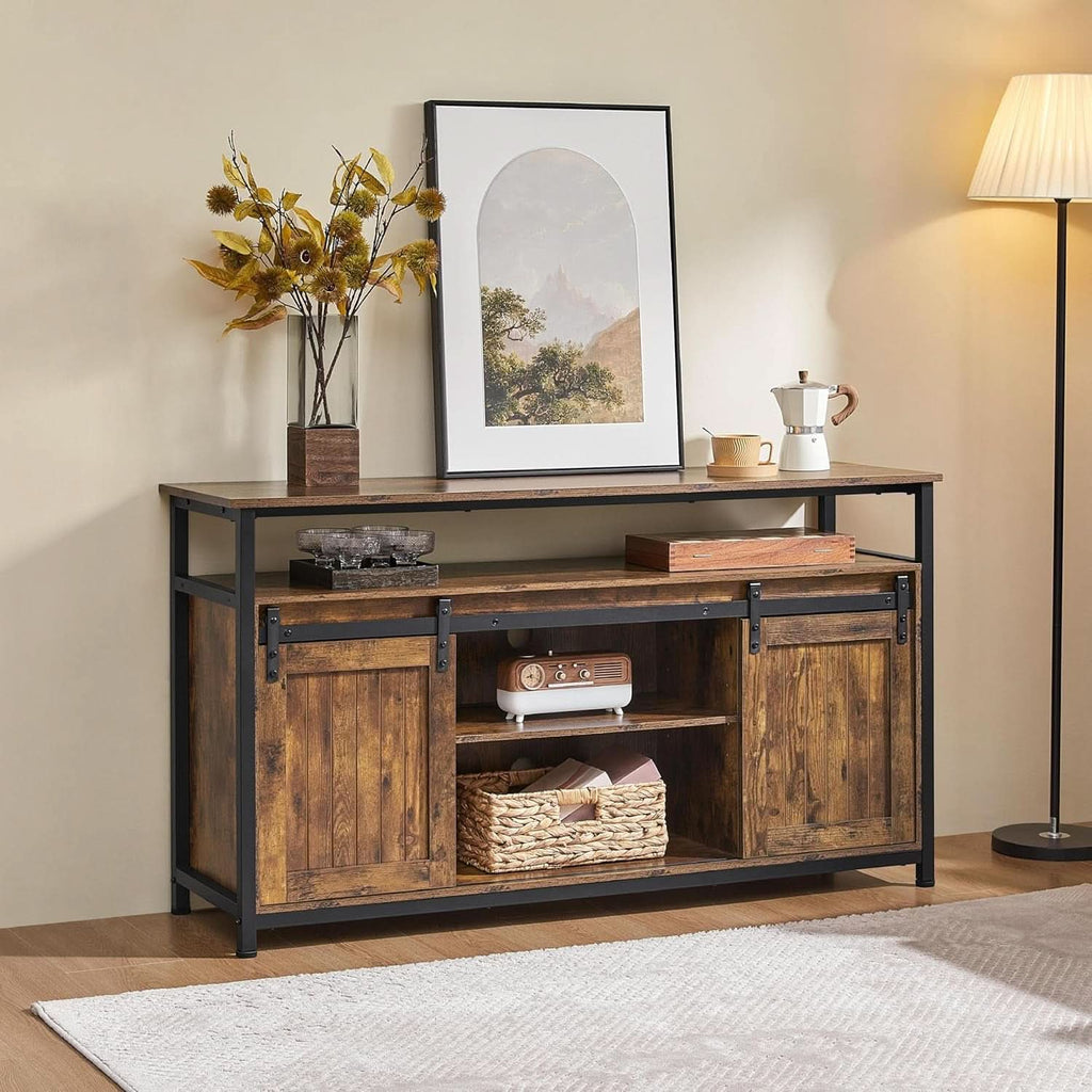 Rustic Brown 65 Inch TV Stand With Sliding Barn Doors
