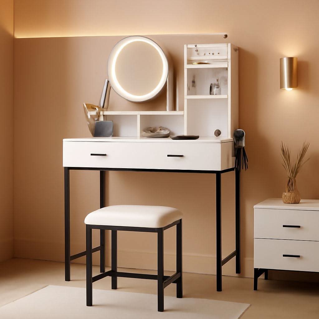 Professional Grade White Vanity Desk Rotating Mirror-0