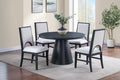 White Finish Fabric Black Round Table w Cone Base Cutout Back Chair 5pc Dining Set