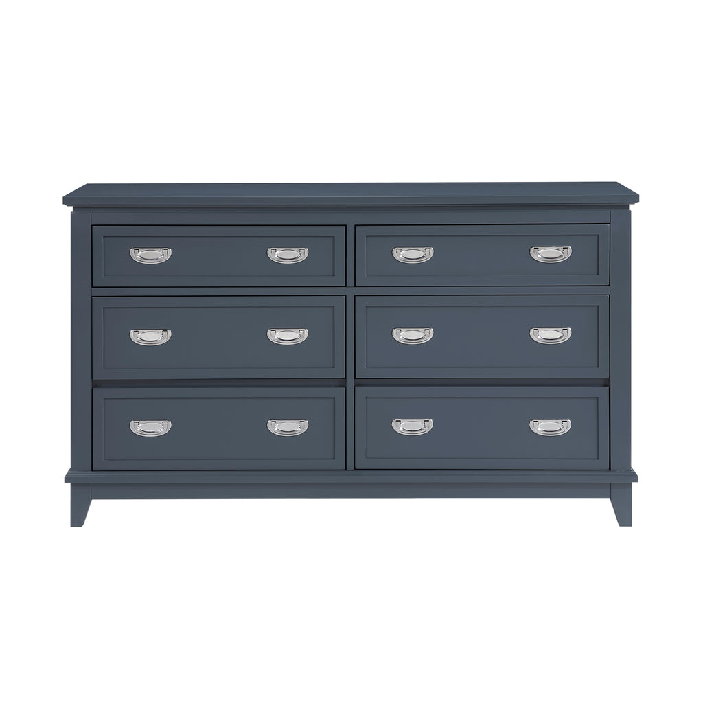 Navy Blue Finish Dresser with 6 Drawers Wooden Modern Bedroom Furniture 1pc