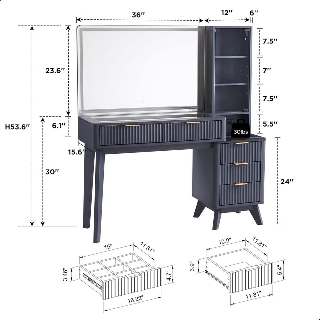 48 Inches Charcoal Grey Vanity Desk Illuminated Mirror-1