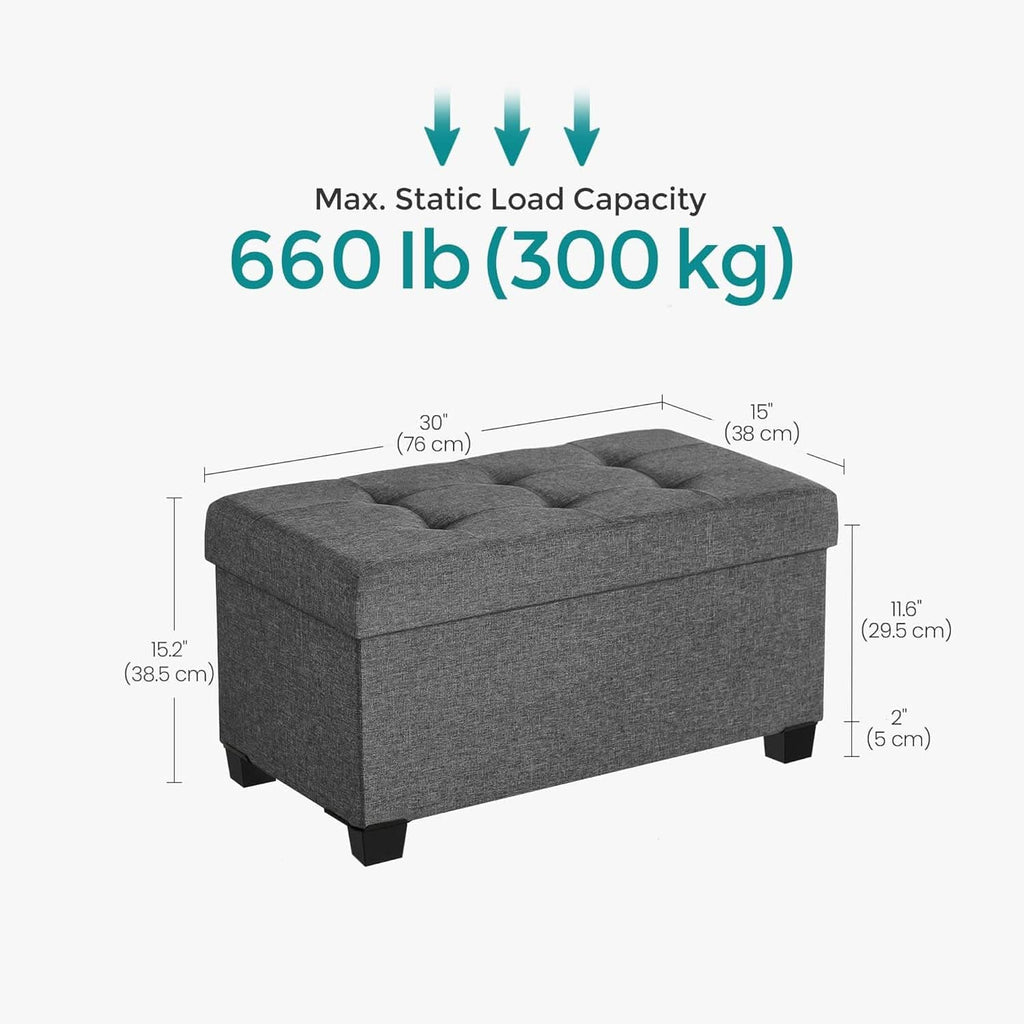 Slate Gray Storage Ottoman Bench 15x30x15.2 Inches-2