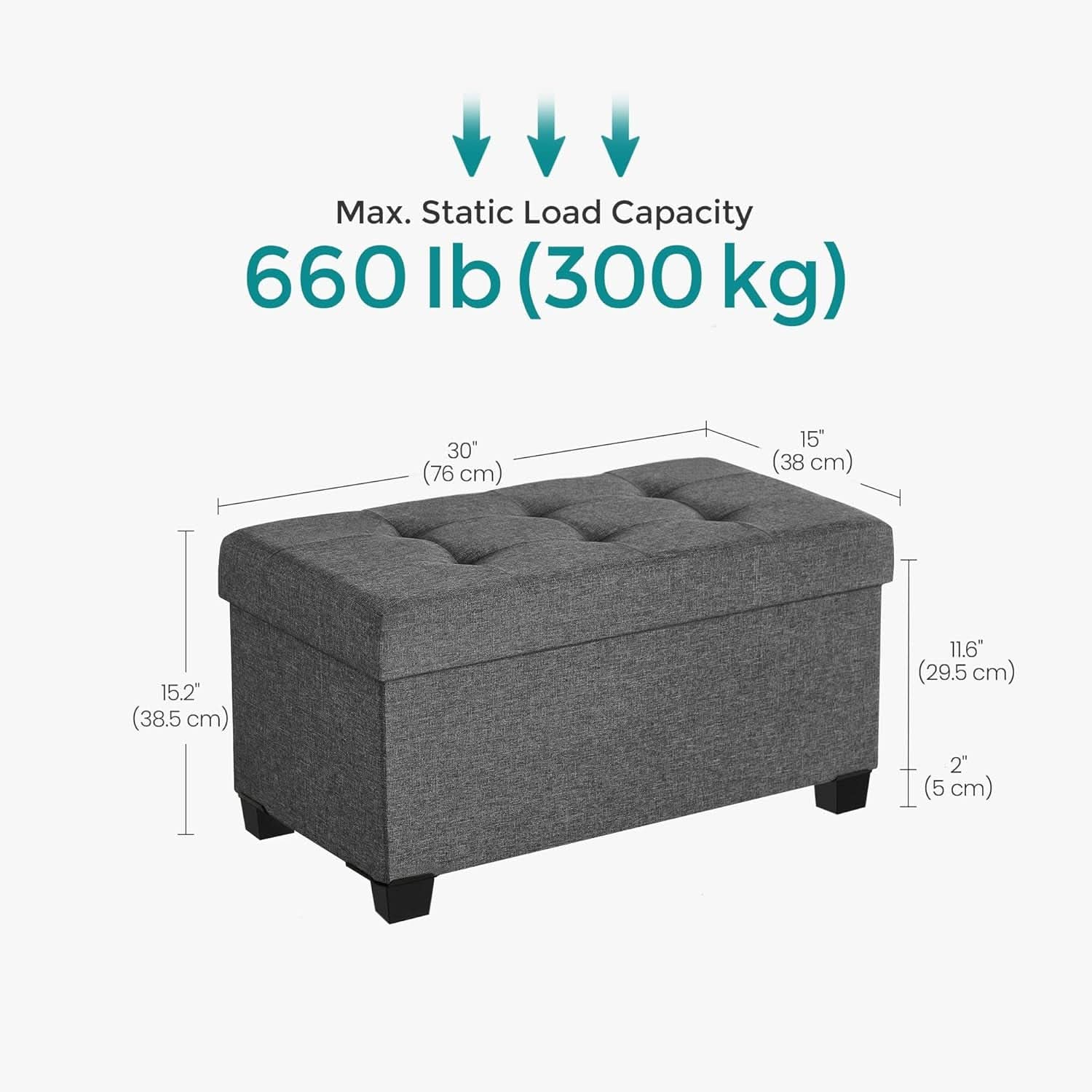 Slate Gray Storage Ottoman Bench 15x30x15.2 Inches-2