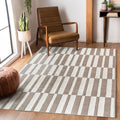 Step Collection High-Low Striped Beige/Cream Indoor Area Rug, 7'9''x10', Modern, Contemporary, Geometric, Bohemian, Bedroom, Kitchen, Living Room, Non Shedding Carpet