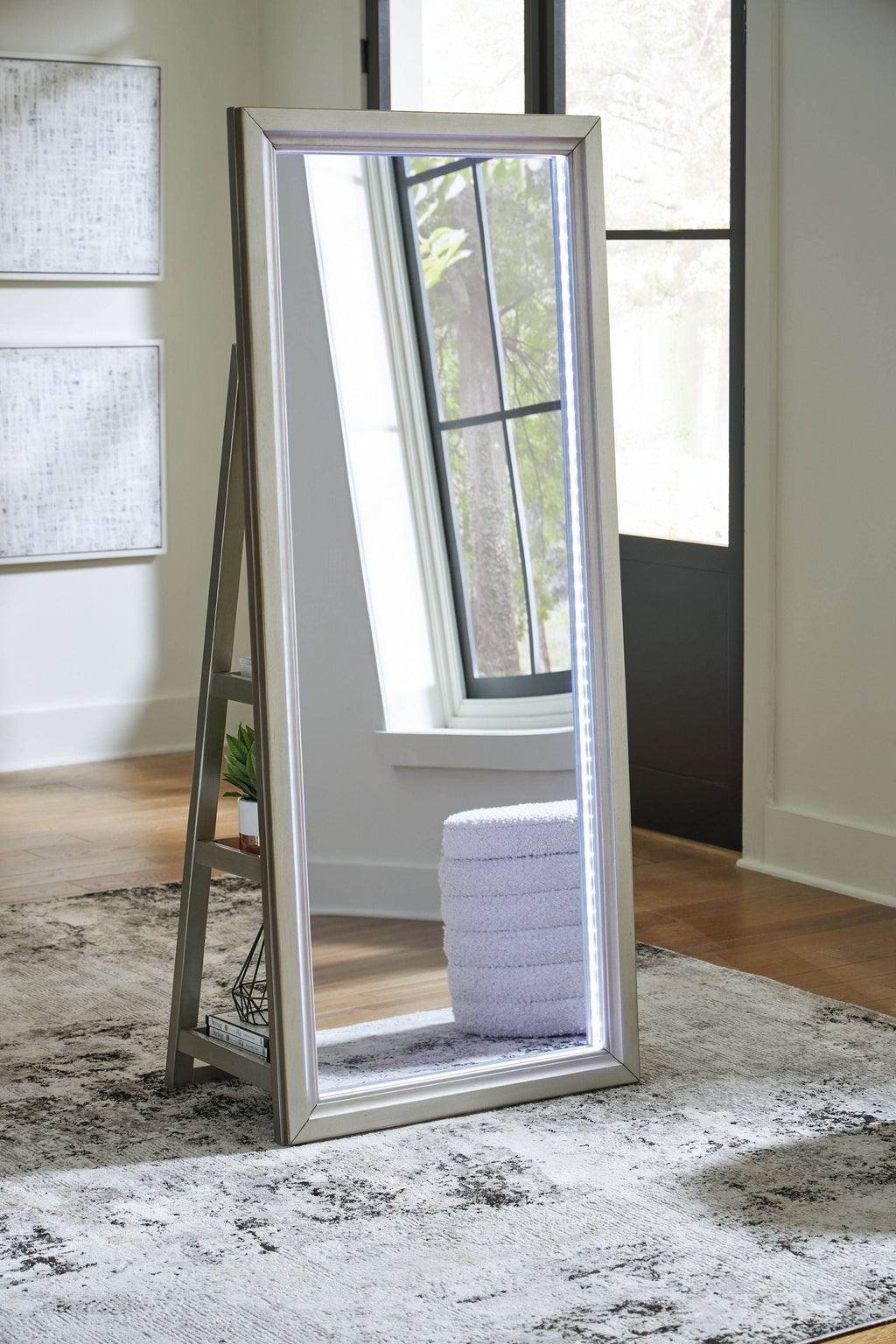 Evesen - Floor Standing Mirror With Storage - Champagne-2