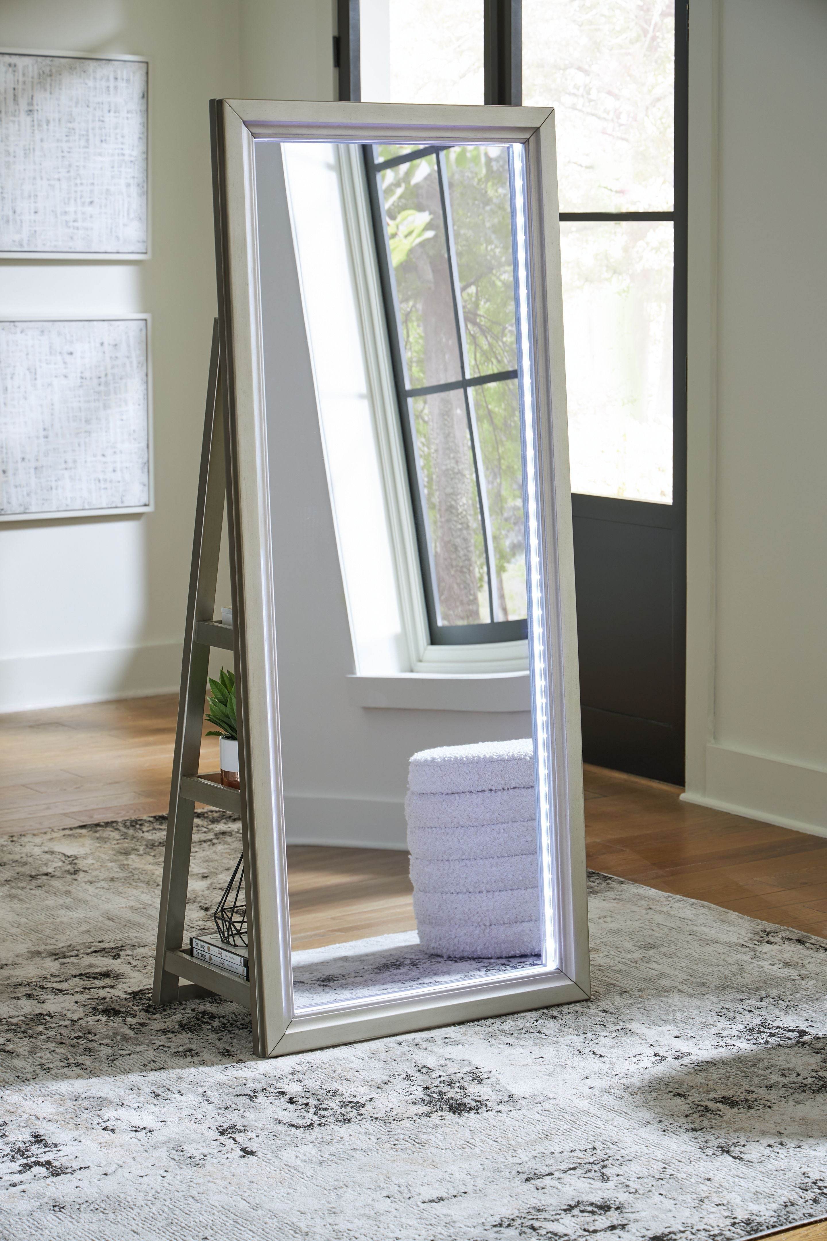 Evesen - Floor Standing Mirror With Storage - Champagne-2