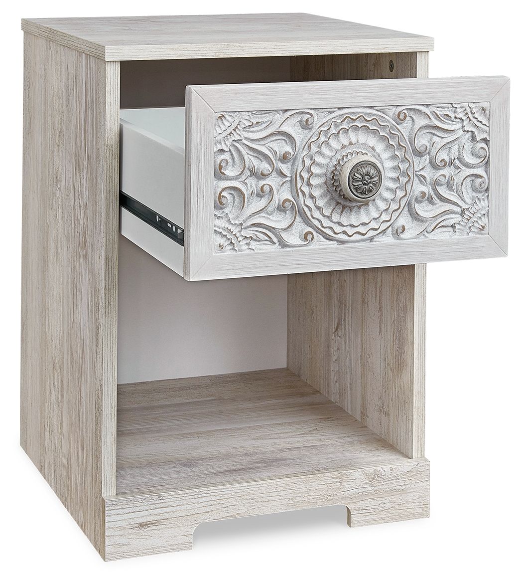 Paxberry - One Drawer Night Stand - Open Cubby - Whitewash-2
