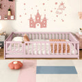 Pink Twin Size Floor Bed with Fence and Door