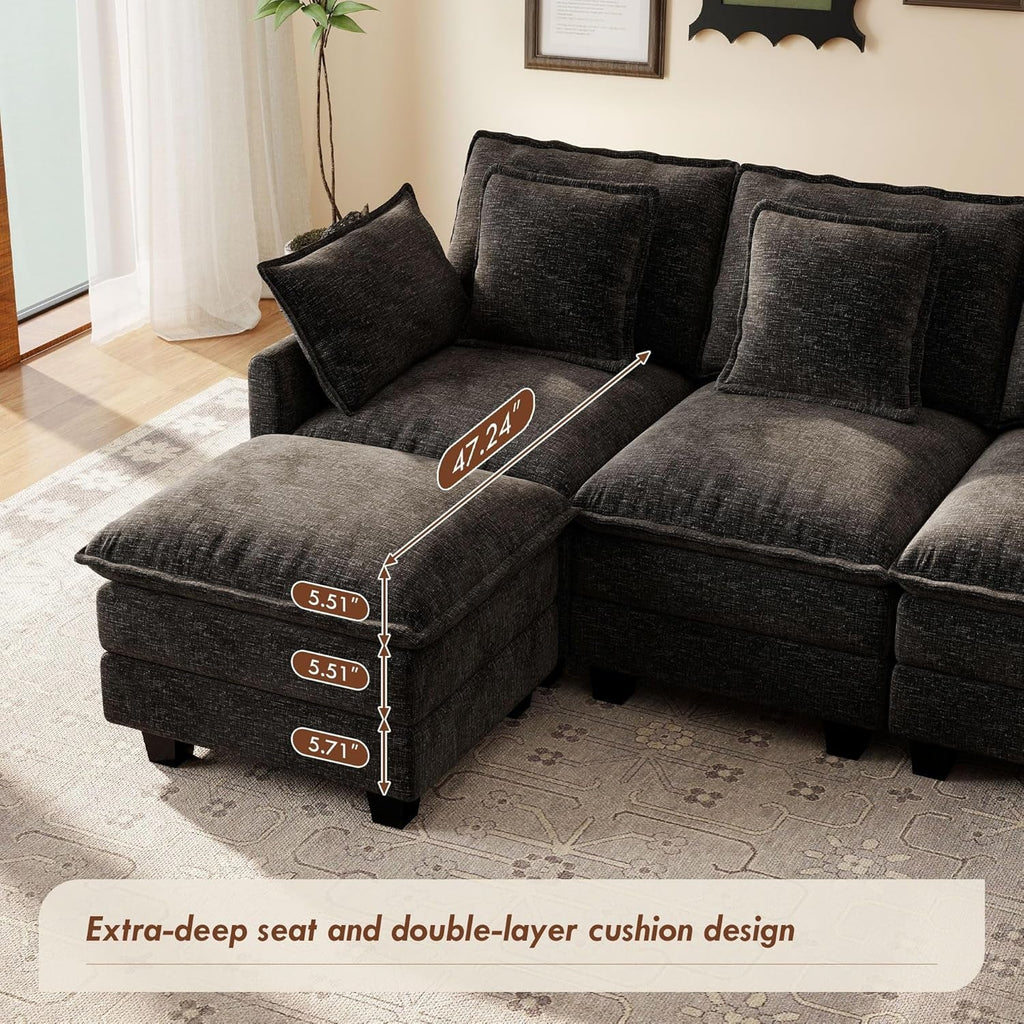 106-Inch Modular Cloud Sofa Black Sectional Modern-3