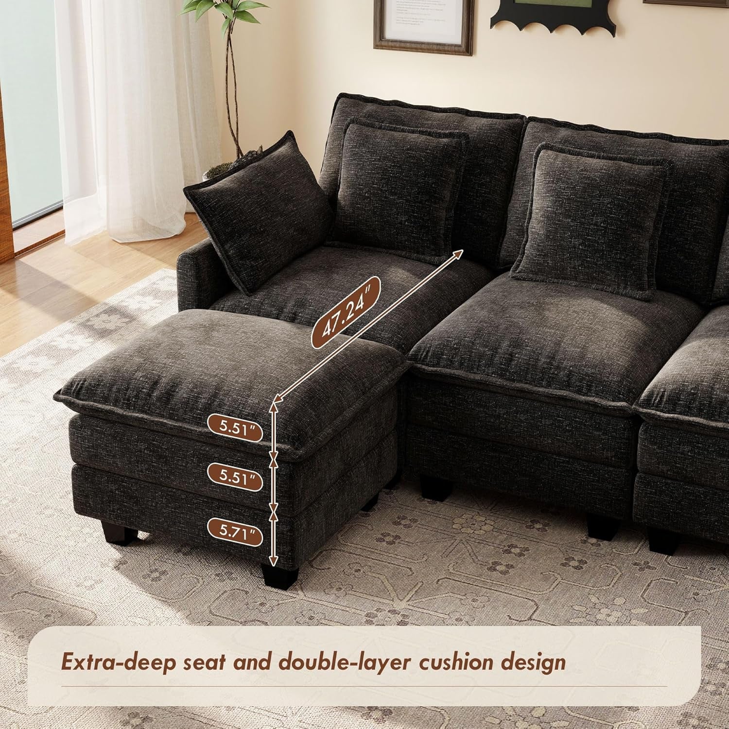 106-Inch Modular Cloud Sofa Black Sectional Modern-3