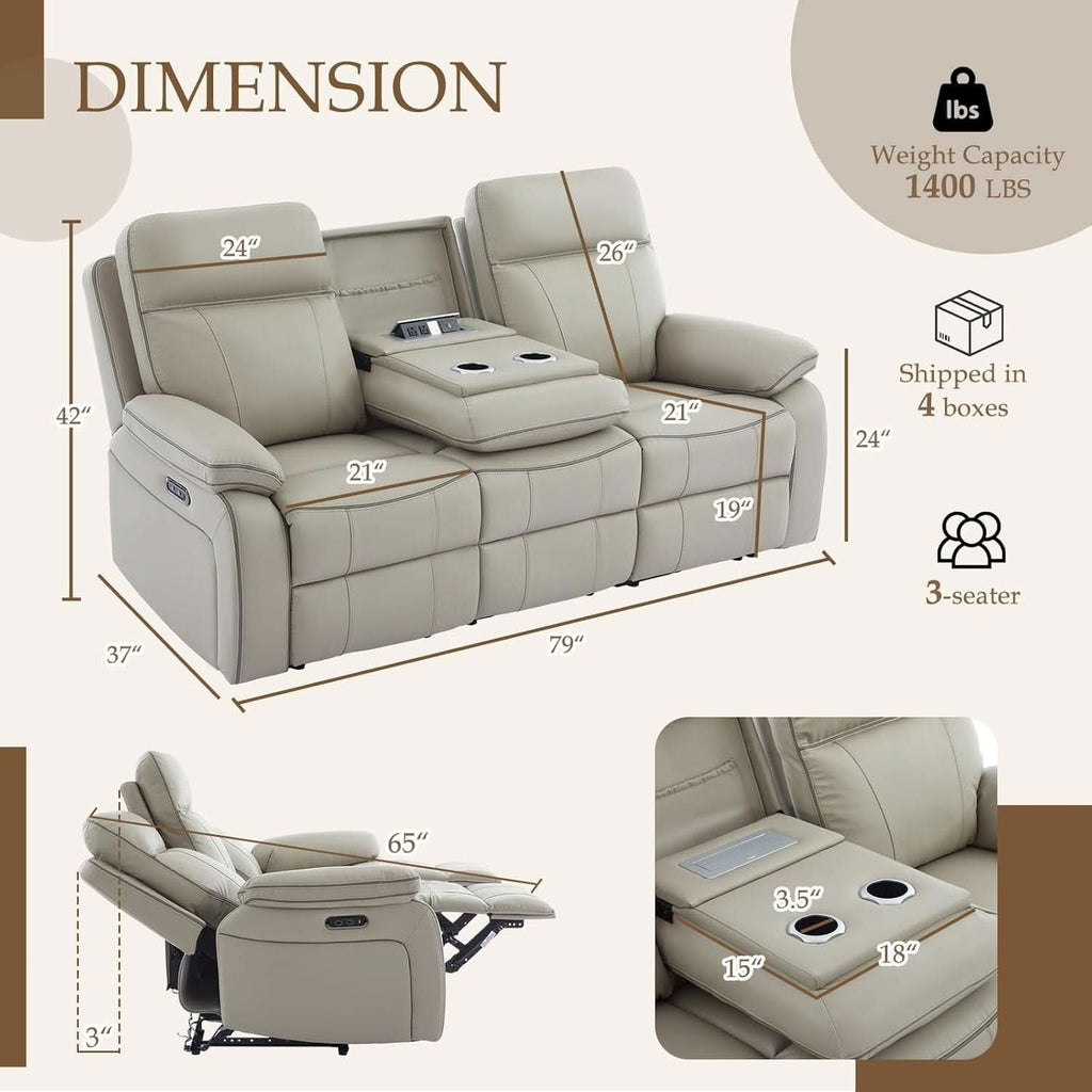 Grey Power Reclining Sofa With Fold Down Table Usb Type C-1