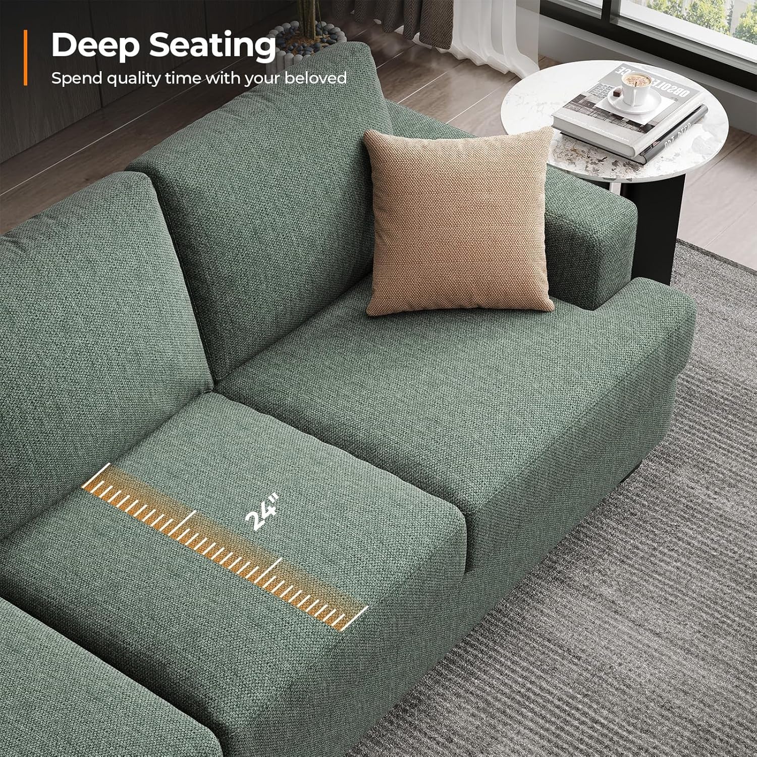89Inch Sofa With ExtraDeep Seats Light Green Premium Fabric Upholstery-4