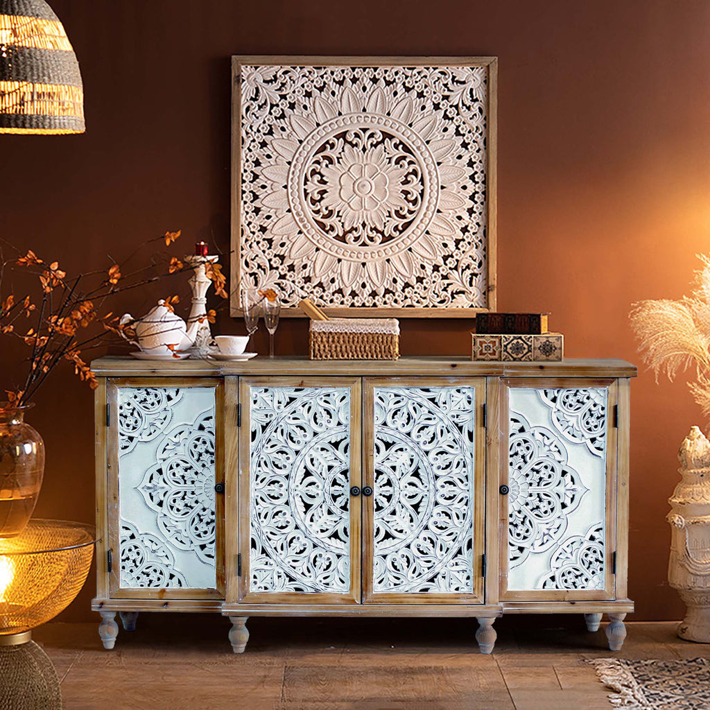 4-Door Distressed Wood Storage Cabinet