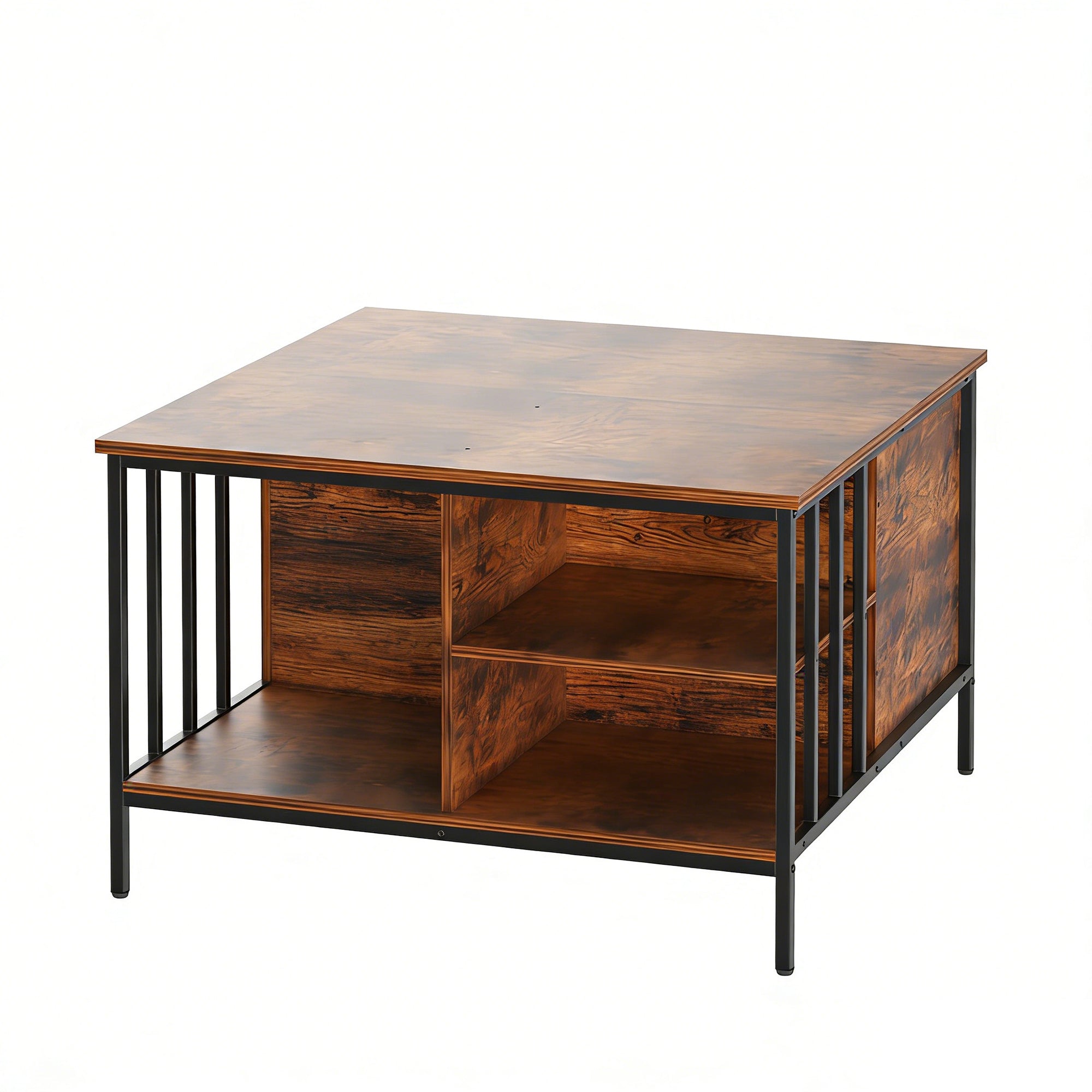 Farmhouse Lift Top Coffee Table with Storage - 31.5' Adjustable Height Living Room Table in Black Metal Frame, Wood Grain Finish, Multifunctional for Family Use