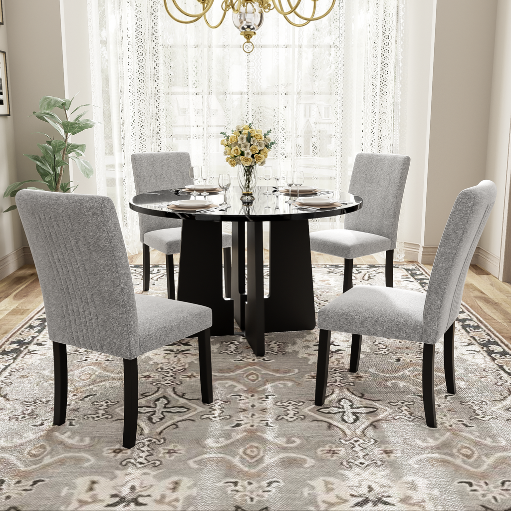 5-Piece Round Dining Table set, 43-Inch Modern Dining Table and 4 Upholstered Chairs for Dining Room, Kitchen Room, Living Room, Easy Assembly