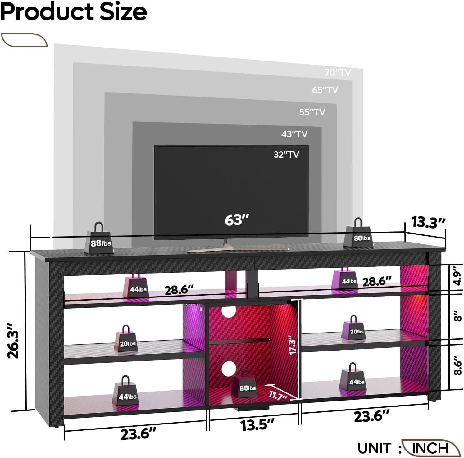 70 Inch Entertainment Center With RGB Illumination