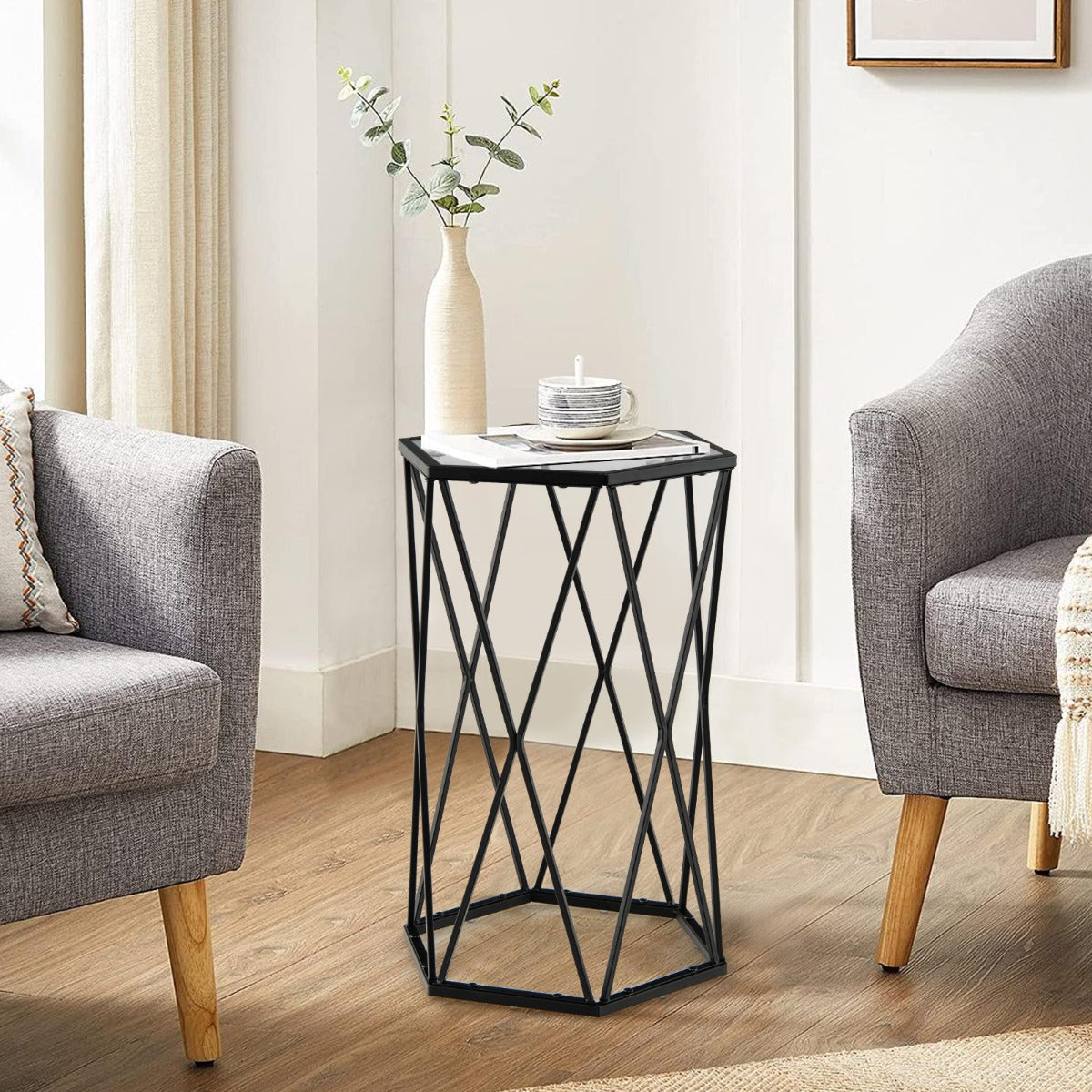 NNECW Compact Coffee Table with Tempered Glass Top for Living Room/Bedroom