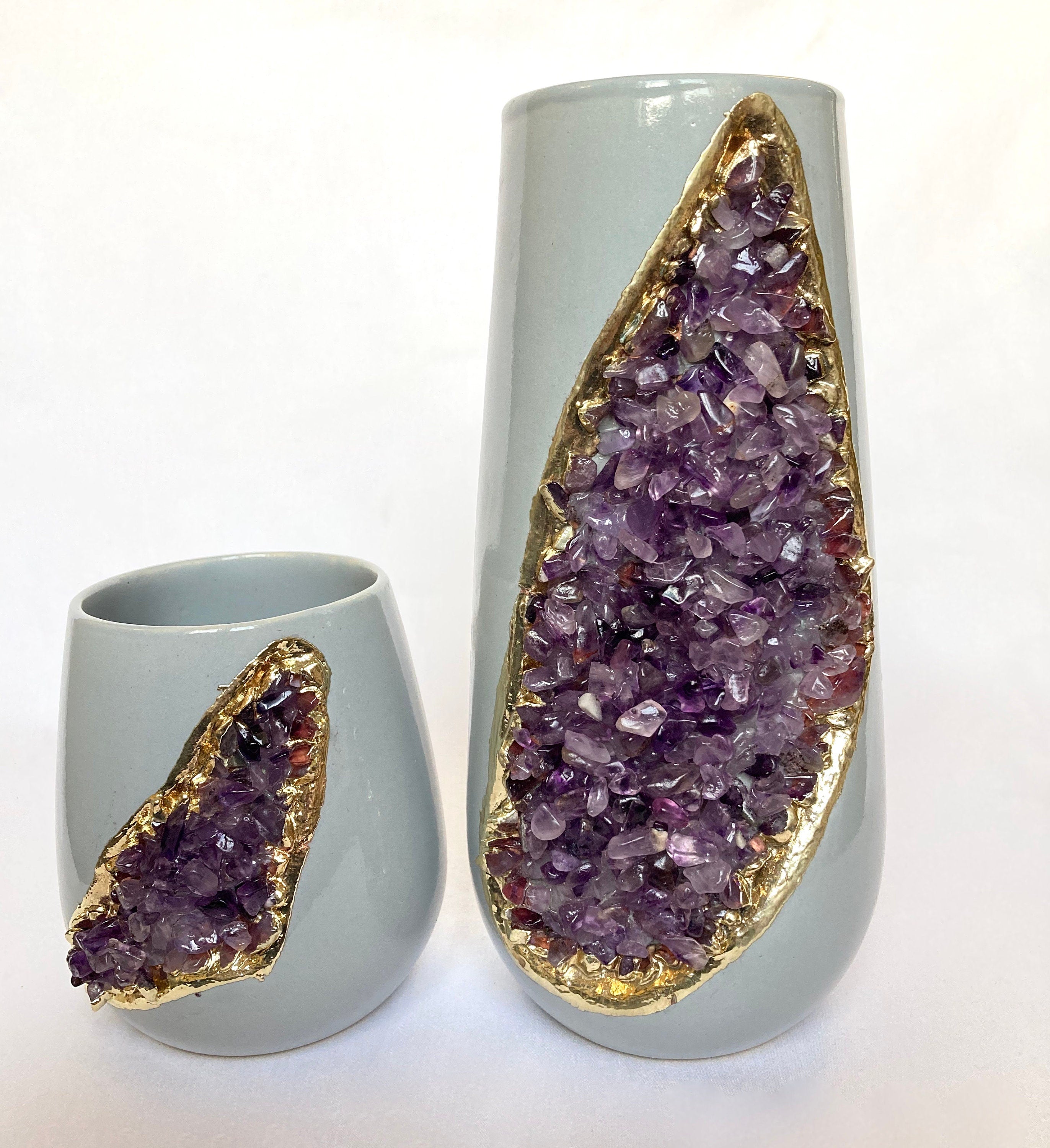 Set of 2 Grey Ceramic Vases-0