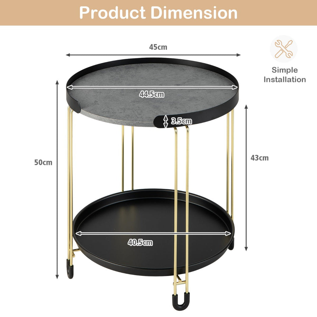 NNECW 2-Tier Round Side Table with Removable Tray for Living Room Bedroom