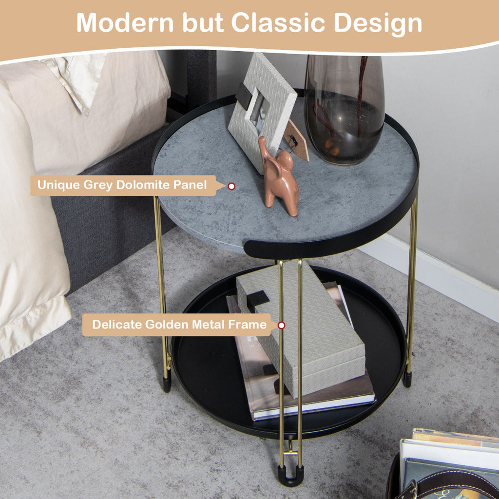 NNECW 2-Tier Round Side Table with Removable Tray for Living Room Bedroom